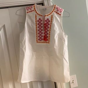 J Crew embroidered sleeveless white top size 6